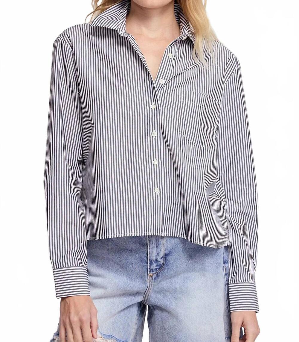 NEW THE SHIRT long sleeve boxy crop shirt in black/white stripe